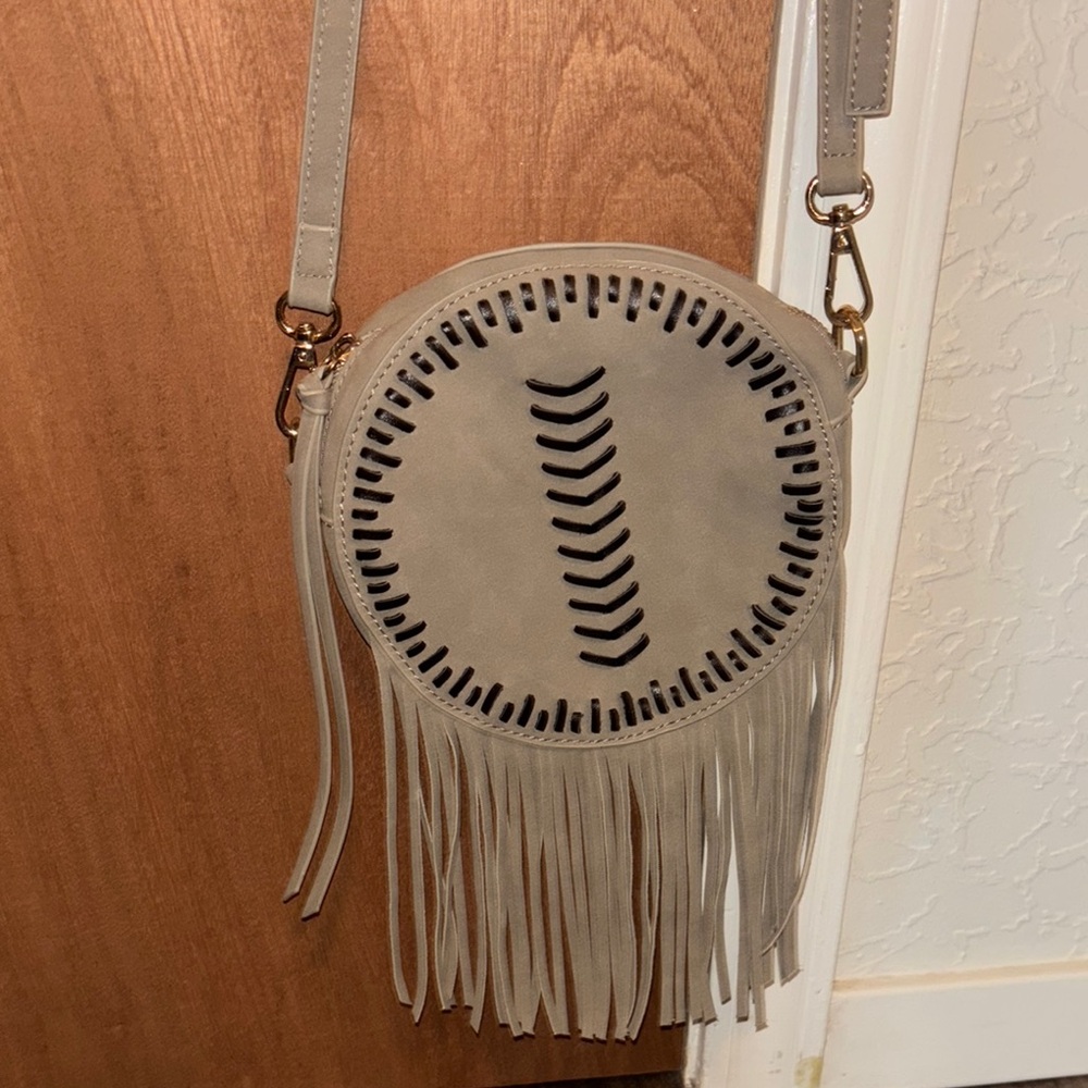 Fringed Round Crossbody Bag - Gray